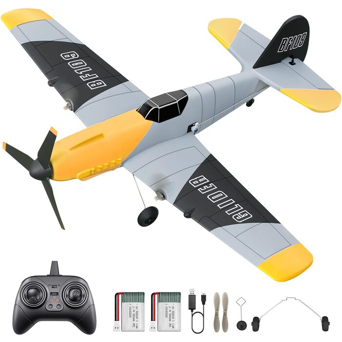 Літак на радіокеруванні HAWK'S WORK P-51D Mustang 2.4GHz, 6-осьовий гіростабілізатор, готовий до польоту, для дітей та початківців (сірий)