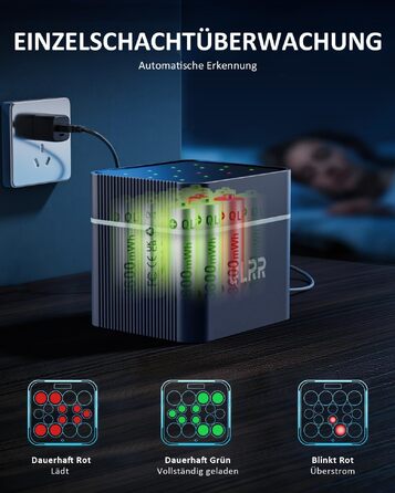Набір акумуляторів AA та AAA з зарядним пристроєм, 1.5V (8 шт. AA 3600mWh + 8 шт. AAA 1300mWh), 1200 циклів зарядки