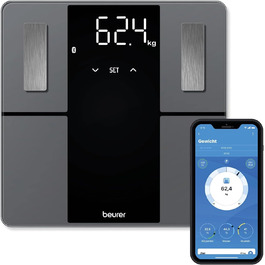 Beurer BF 500 Діагностичні ваги з Bluetooth, цифрові ваги для тіла з додатком, вимірювання жиру, м'язової маси, великий дисплей