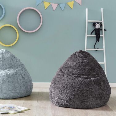 Дитячий пуф Lumaland Fluffy, 60x45 см, м'який плюш, знімний чохол, сірий, 120 л – сидіння для дівчаток і хлопчиків