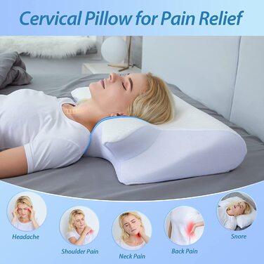Ортопедична подушка HOMCA 2 в 1 з Memory Foam для сну на спині, боці та животі, 60x40x12/14 см, біла
