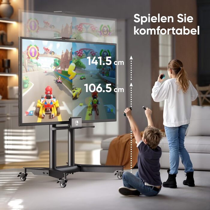 Професійна мобільна стійка для телевізора ONKRON TS1571-B, чорна, 32-75'' (до 60 кг), регульована висота, VESA 600x400, для плоских і вигнутих екранів