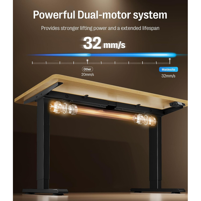 Електричний регульований стіл MAIDeSITe S2 Pro 140x70 см, чорна рама, вантажопідйомність 160 кг, захист від зіткнень