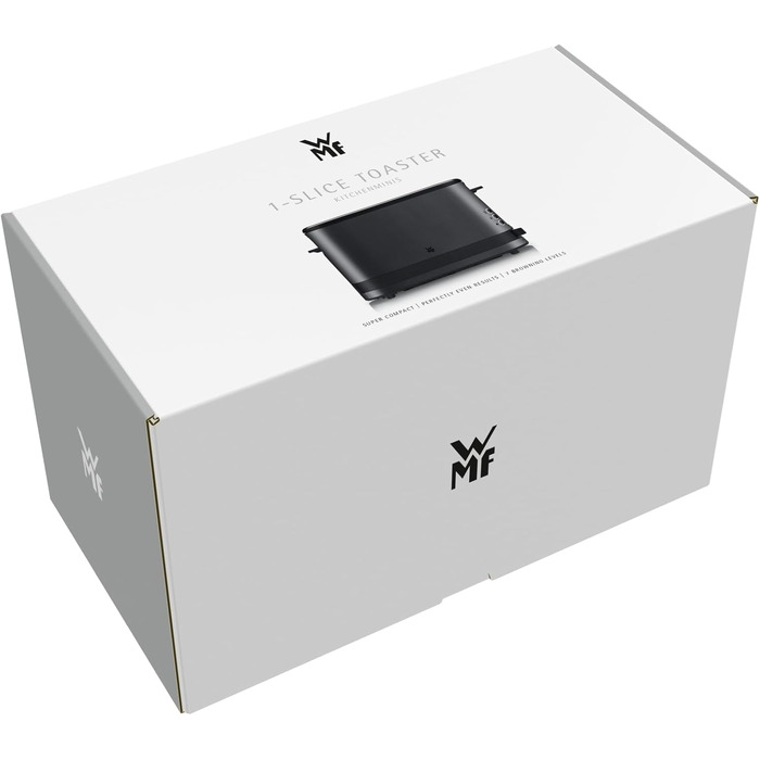 Тостер WMF Küchenminis для 1 тосту XXL, з підставкою для булочок, розморожування, 7 рівнів підсмажування, 600 Вт, нержавіюча сталь, чорний матовий
