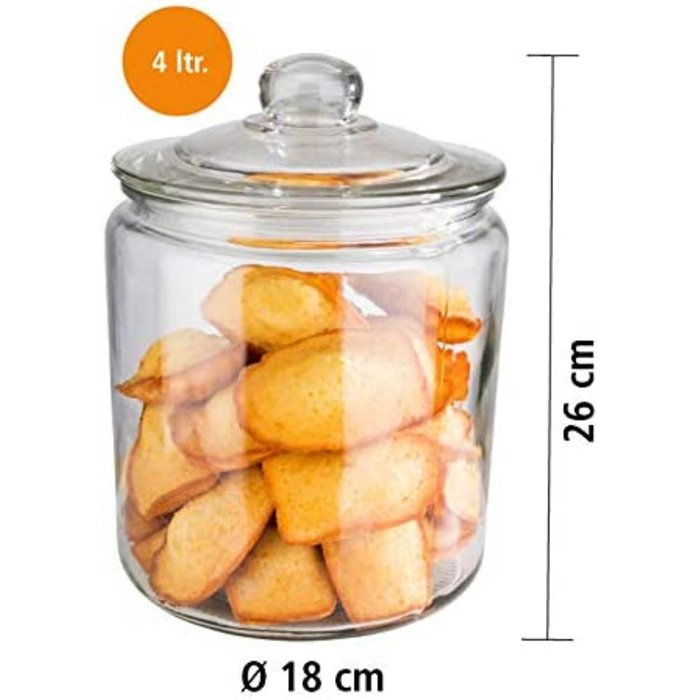 Скляна банка APS Classic 4 л для зберігання продуктів із кришкою на ущільнювачі, прозора, без маркування, герметичний контейнер