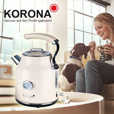 Електрочайник Korona 20666 ретро, 1,7 л, 2200 Вт, кремовий, з термометром, фільтр від накипу, для чаю та кави