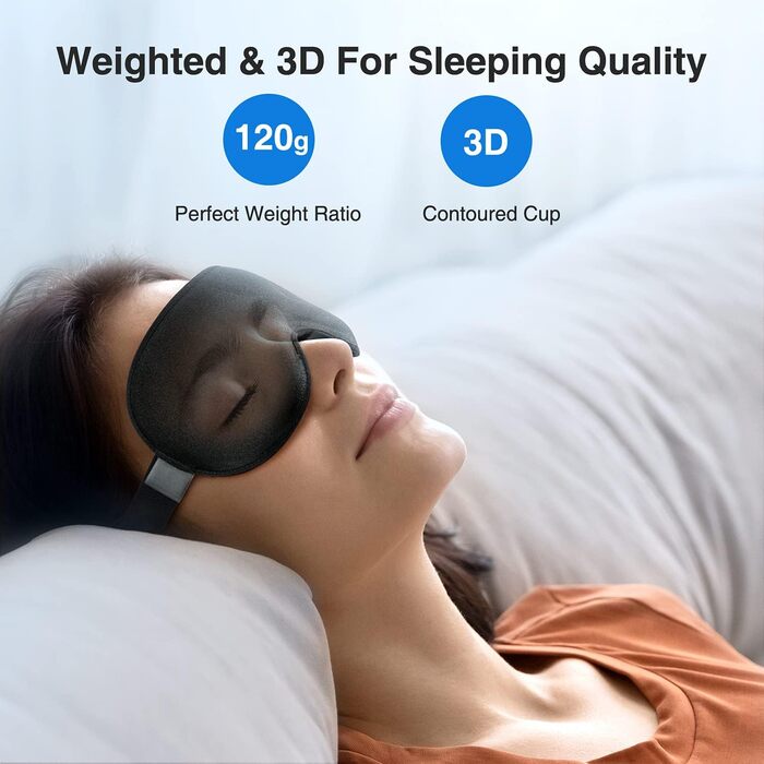 Umisleep 3D маска для сну з обтяженням 120 г, світлонепроникна, для чоловіків і жінок, чорна, регульований ремінець, для подорожей і йоги