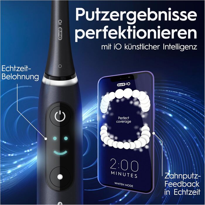 Електрична зубна щітка Oral-B iO Series 8 Plus Edition (набір 2 шт), 6 режимів чищення, 4 смінні насадки, дорожній кейс, чорний/фіолетовий