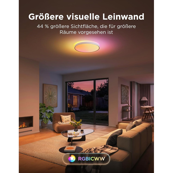 Стельовий світильник Govee RGBICWW Pro LED, 55W, 4800лм, диммований, круглий, Ø45.5см