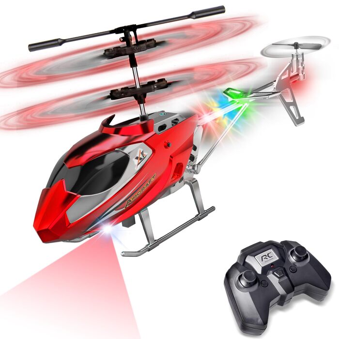 Радіокерований гелікоптер Hubschrauber 2.4G з LED підсвіткою для хлопчиків та дорослих (від 12 років), 3.5 канали, гіростабілізатор, фіксована висота, автоматичний зліт, червоний
