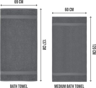 Набір рушників Utopia Towels 6 шт, 100% бавовна, 60x120 см, сірі, з петелькою для підвішування, м'які та вбираючі банні рушники