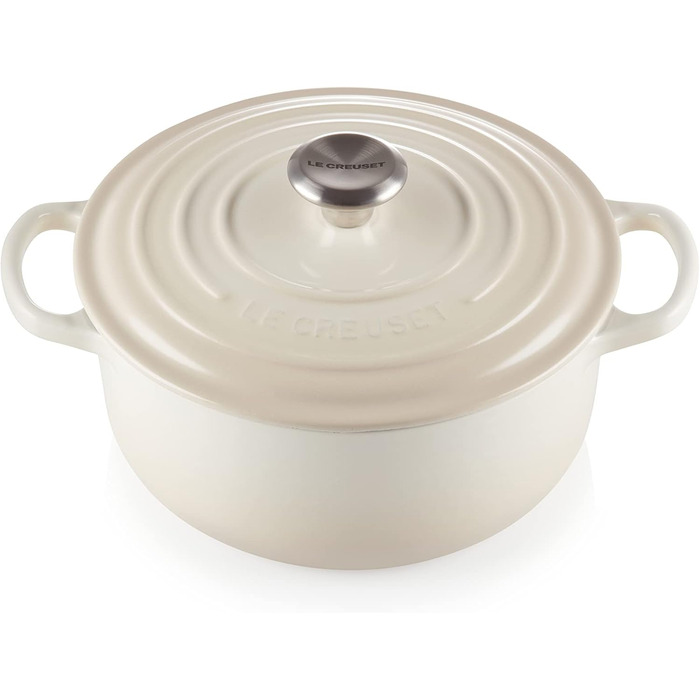Чавунна каструля-брятер Le Creuset Signature з кришкою, кругла, 20 см, 2,4 л, для всіх типів плит та індукції, колір Meringue