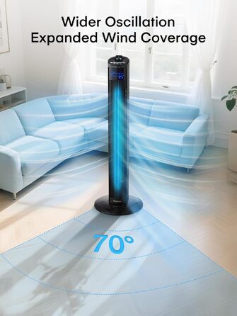 Вентилятор підлоговий FOHERE Leiser Turmventilator 91 см з пультом, таймером та нічним режимом, чорний