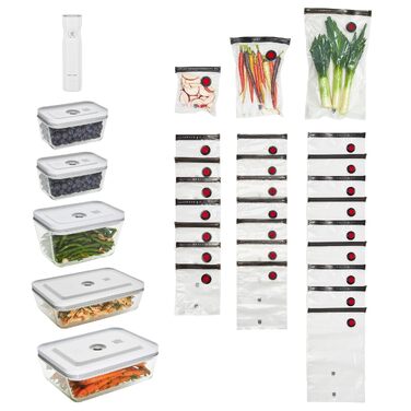 Вакуумний набір для зберігання продуктів ZWILLING Fresh & Save: вакууматор, скляні контейнери та пакети, 32 предмети