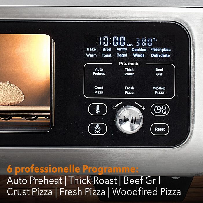 Мультифункціональна піч PizzaAirfryer400 срібляста, 12 в 1: піч для піци до 400°C, аерофритюрниця, гриль, духовка з чавунним деко та каменем для випікання, XXL