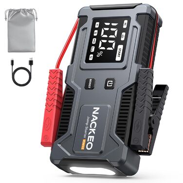 Powerbank Starthilfe 6000A: Зарядний пристрій для автомобіля 12V (до 9L бензин, 7L дизель) з кабелем, LED-лампою та дисплеєм – для SUV, мотоциклів, газонокосарок