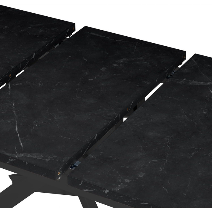 Розсувний обідній стіл LARS B&D Home, 120-160 x 80 см, для 4-6 осіб. Кухонний стіл з дерева, чорний, Industrial modern, Texas-Eiche, 11202-XS-EITE (Marmor-schwarz/Schwarz)