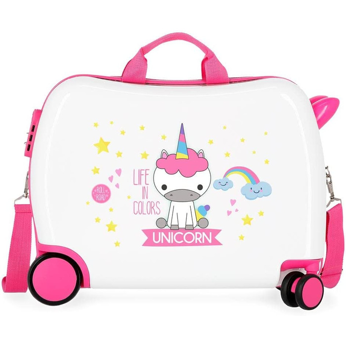 Дитяча валіза Roll Road Little Me, Єдиноріг, біла, 50x38x20 см, ABS-пластик, 34 л, 4 колеса, кодовий замок