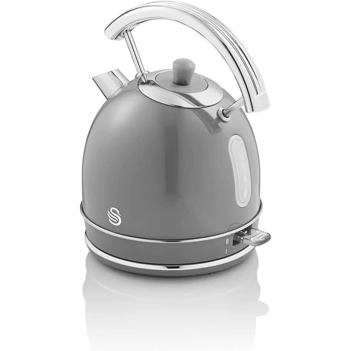 Електрочайник Swan Retro 1,8 л, 3000 Вт, вінтажний дизайн, Strix, бездротовий, BPA-free нержавійка, сірий
