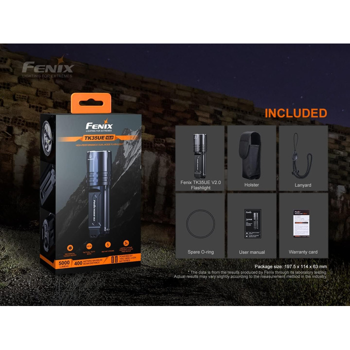 Ліхтар Fenix TK35 UE V2.0, 5000 люмен, акумулятор 18650, потужний компактний пошуковий ліхтар з широким променем 400 м