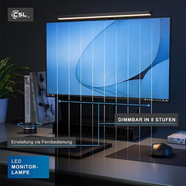 LED-лампа для монітора CSL Screenbar USB з пультом дистанційного керування, регулювання яскравості, 3 колірні температури, захист очей, поворотна