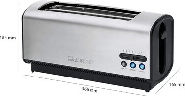 Тостер Clatronic TA 3687 для 4 тостів, довгий слот, функції розморожування, підігріву, швидкої зупинки, регульований ступінь підсмажування, центрування, корпус з нержавіючої сталі, чорний