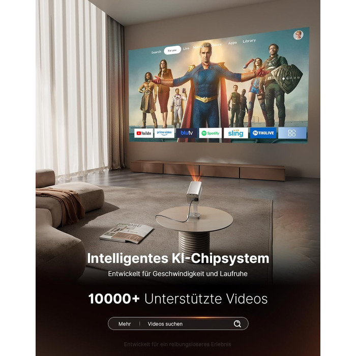 Smart проектор 4K VOPLLS Heimkino: Netflix, 30000 люмен, WiFi 6, Bluetooth, FHD 1080P, Автофокус, Корекція трапеції, Золотий