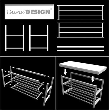 DuneDesign взуттєва полиця 81x32x46 см, відкрита металева лавка для взуття з 2 полицями та м'яким сидінням з льону, сіра
