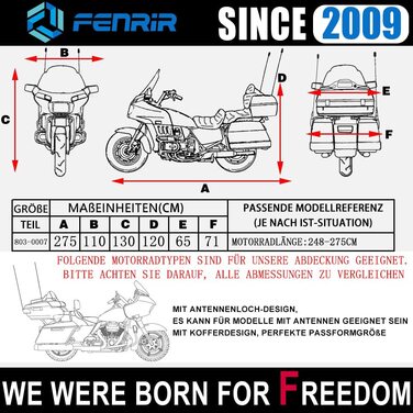 Чохол для мотоцикла FENRIR 420D, водонепроникний, для круїзерів і турингових мотоциклів, 275x110x130 см, для K1600GTL, R18, GL1800 Gold Wing, Roadmaster, Road Glide, Ultra Limited, CVO