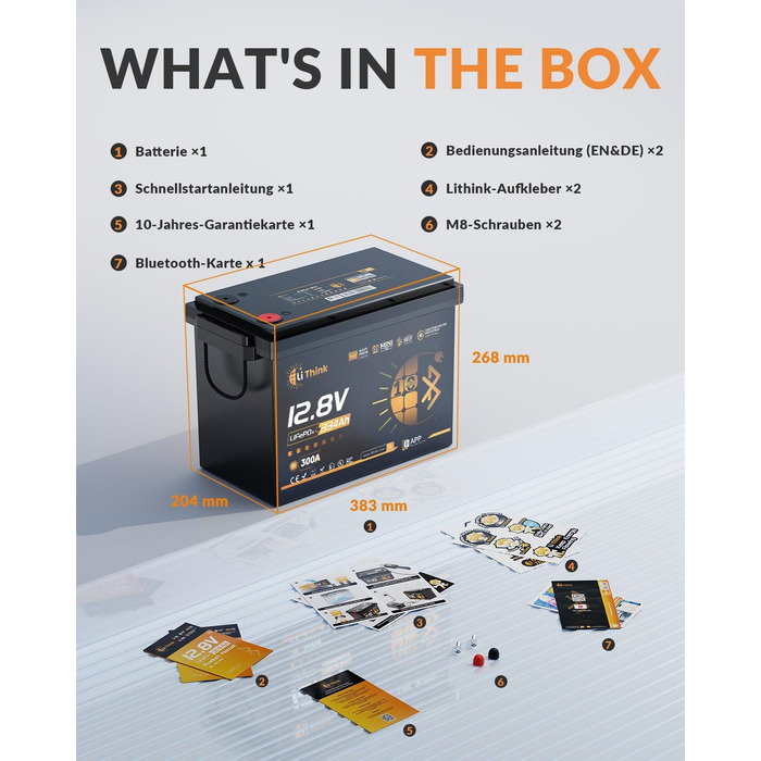 LiFePO4 акумулятор 12V 100Ah H190 ECE R10 з Bluetooth 5.4 для кемпера та автобудинку (Lithium Batterie 12V 334Ah MINI BT)