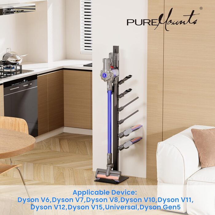 Підставка-стійка для пилососа PureMounts, сумісна з Dyson Gen5, V15, V12, V11, V10, V8, V7, V6, тримач аксесуарів, чорна
