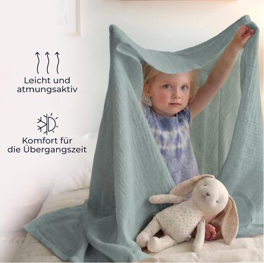 Муслінова покривало Dreamzie 220x240 см, 100% бавовна, світло-зелене