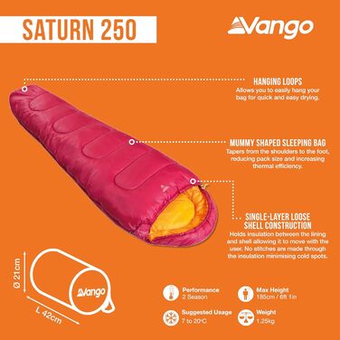 Спальний мішок Vango Saturn для кемпінгу, утеплений