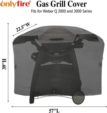 Чохол Onlyfire для газового гриля Weber Q 2000/3000, водонепроникний, 600D, захисна покривна накидка для гриля, стійка до погодних умов