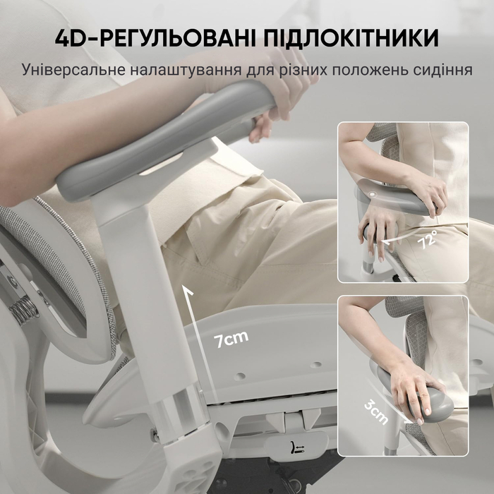 Ергономічне офісне крісло SIHOO Doro S100 white з підлокітниками 6D та підтримкою попереку