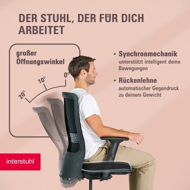 Ергономічне офісне крісло Interstuhl SMART Air, синхромеханізм, 4D-підлокітники, підтримка попереку, чорне, Made in Germany
