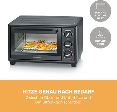Міні-піч Severin Bake&Toast TO 2078, 20Л, 1600Вт, з конвекцією, таймером, каменем для піци та вертелом, чорна