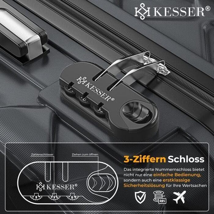 Валіза для подорожей KESSER 75 см, 120Л, жорстка ABS-оболонка, колір Charcoal: з кодовим замком, вагами для багажу та гаманцем, 360° колеса, телескопічна ручка