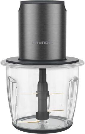 Подрібнювач харчових продуктів Grundig Delisia Novus CH 7140, 500 Вт, 4 леза з цирконієвим покриттям, скляна чаша 1 л, 2 швидкості, антиковзка основа, Dark Inox/Чорний