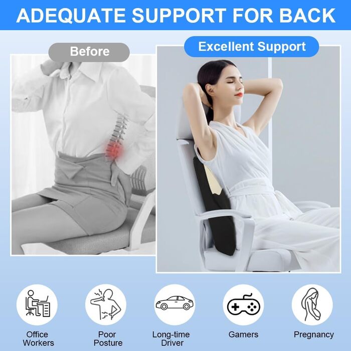 Подушка для спини з піни Memory Foam Schaum: ергономічна підтримка попереку для офісного крісла, автокрісла та робочого столу, чорно-сіра