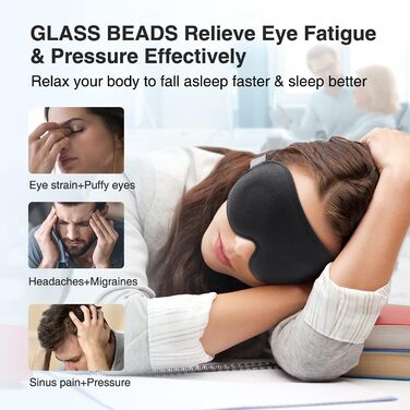 Umisleep 3D маска для сну з обтяженням 120 г, світлонепроникна, для чоловіків і жінок, чорна, регульований ремінець, для подорожей і йоги