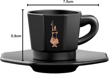 Набір еспресо-чашок Bialetti Octagonal (4 шт), матовий чорний та рожеве золото, 75 мл, RTATZ403