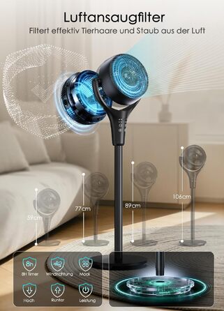 Стійкий вентилятор Turbo Premium Black 38W: Потужний, тихий, з осциляцією та 4 режимами