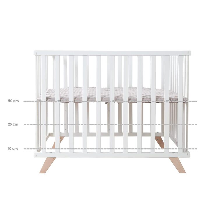 Дитячий манеж roba 75x100 см, з матрацом, сірий, дерев'яний, 3-рівневе регулювання, сертифікати GOTS та Oeko-Tex 100