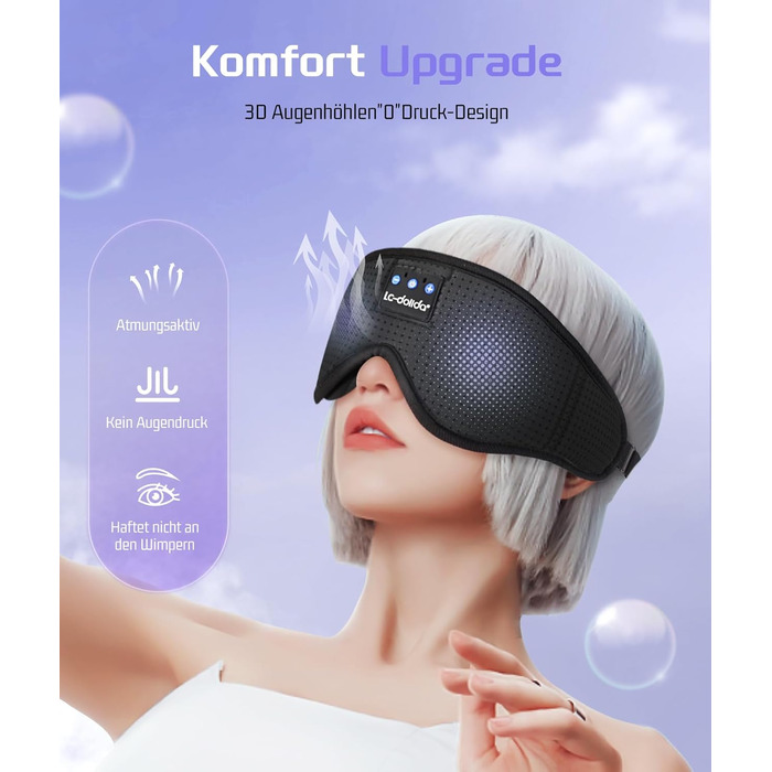Маска для сну з навушниками Dolida Bluetooth V5.4, повна світлоблокація, дихаюча тканина, для жінок та чоловіків, для подорожей, відпочинку, йоги та медитації