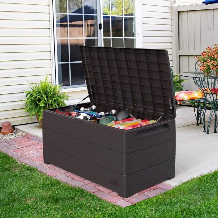 Водонепроникна пластикова скриня Duramax Cedargrain Durabox 270л для саду з колесами та ручками, коричнева