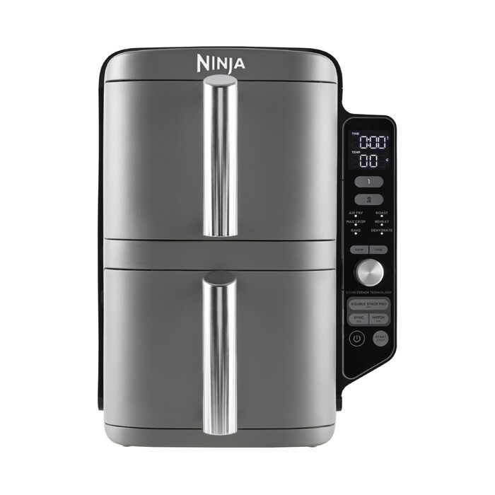 Вертикальна повітряна фритюрниця Ninja Double Stack XL з двома шухлядами, 9.5 л, 6 функцій приготування, сіра