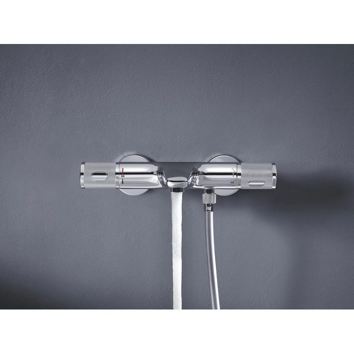 Змішувач для ванни Grohe Precision Feel з термостатом, водозберігаючий, хром, 34788000 Chrome Feel (безпека для дітей, запобіжник 38°C, антиковзні ручки)