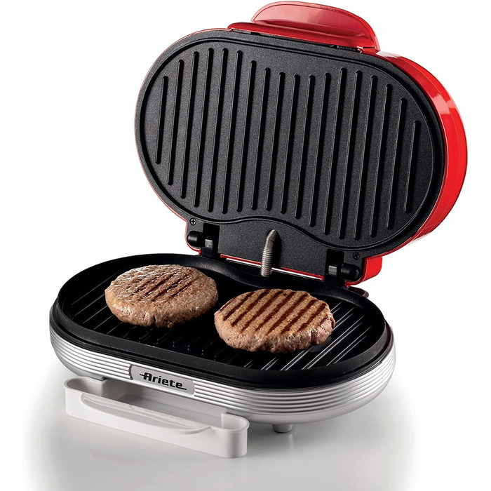 Ariete Hamburger Maker Party Time 205 – електричний сендвіч-мейкер та гриль з антипригарними пластинами, 1200 Вт, для бургерів, червоний