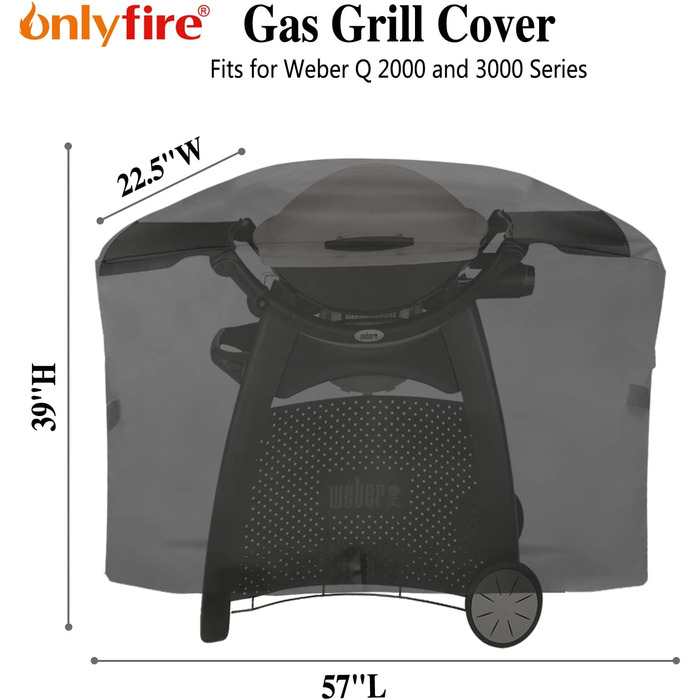 Чохол Onlyfire для газового гриля Weber Q 2000/3000, водонепроникний, 600D, захисна покривна накидка для гриля, стійка до погодних умов
